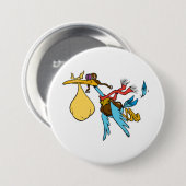 ゴーグル飛んでいるとベビーバンドル付きのコウノトリ漫画 缶バッジ (正面&裏面)