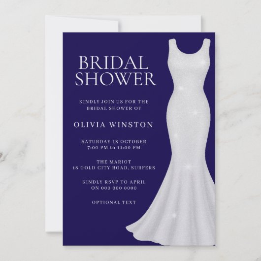 ゴージャスきらめくドレスブライダルシャワー 招待状 (正面)