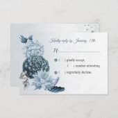 ゴージャスでほこりっぽい青いネイビーの花RSVP 出欠カード (正面/裏面)