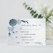 ゴージャスでほこりっぽい青い海軍の花の食事の選択RSVP 出欠カード (スタンド正面)