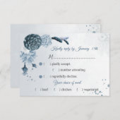 ゴージャスでほこりっぽい青い海軍の花の食事の選択RSVP 出欠カード (正面/裏面)