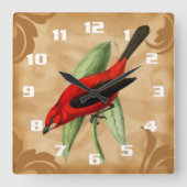 ゴージャスでユニークヴィンテージスタイルレッドバ華美ード スクエア壁時計 (正面)