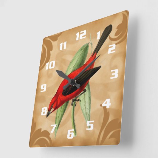 ゴージャスでユニークヴィンテージスタイルレッドバ華美ード スクエア壁時計 (傾斜)