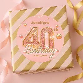 ゴージャスなおしゃれラメ入りローズゴールドの40歳の誕生日  ラウンドシール