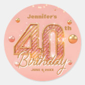 ゴージャスなおしゃれラメ入りローズゴールドの40歳の誕生日 ラウンドシール (正面)