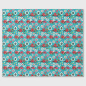 ゴージャスなおもしろいクリスマスパターンターコイズブルー ラッピングペーパー (フラット)