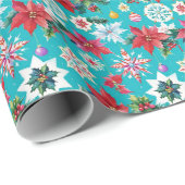 ゴージャスなおもしろいクリスマスパターンターコイズブルー ラッピングペーパー (ロールコーナー)