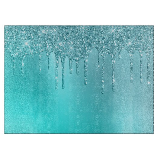 ゴージャスなアクアブルーミント&ターコイズグリッター カッティングボード (正面)