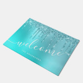 ゴージャスなアクアブルーミント&ターコイズグリッター ドアマット (アングル)