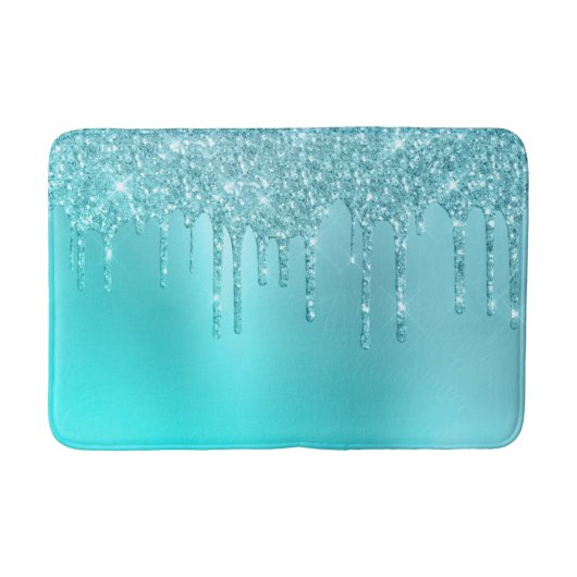 ゴージャスなアクアブルーミント&ターコイズグリッター バスマット (正面)