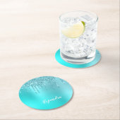 ゴージャスなアクアブルーミント&ターコイズグリッター ラウンドペーパーコースター (インサイチュ)