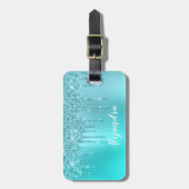 ゴージャスなアクアブルーミント&ターコイズグリッター ラゲッジタグ (正面縦)