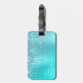 ゴージャスなアクアブルーミント&ターコイズグリッター ラゲッジタグ (裏面縦)
