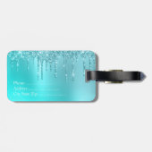 ゴージャスなアクアブルーミント&ターコイズグリッター ラゲッジタグ (裏面横)