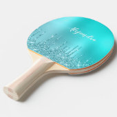ゴージャスなアクアブルーミント&ターコイズグリッター 卓球ラケット (正面アングル)