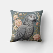 ゴージャスなアフリカ産の灰色の花模様付きエレガントオウム クッション (裏面)