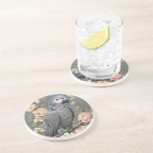 ゴージャスなアフリカ産の灰色の花模様付きエレガントオウム コースター (側面)