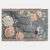 ゴージャスなアフリカ産の灰色の花模様付きエレガントオウム スローブランケット (正面)