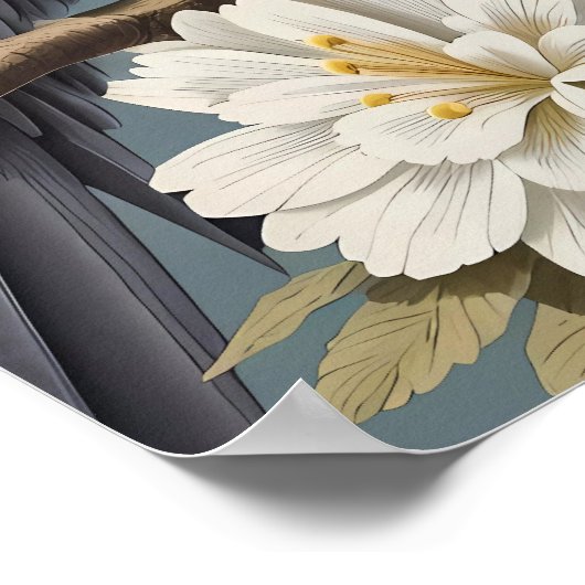 ゴージャスなアフリカ産の灰色の花模様付きエレガントオウム ポスター (角)