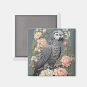 ゴージャスなアフリカ産の灰色の花模様付きエレガントオウム マグネット (正面/裏面)