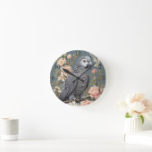 ゴージャスなアフリカ産の灰色の花模様付きエレガントオウム ラウンド壁時計 (ホーム)