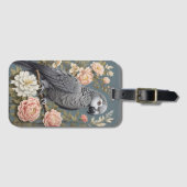 ゴージャスなアフリカ産の灰色の花模様付きエレガントオウム ラゲッジタグ (正面横)