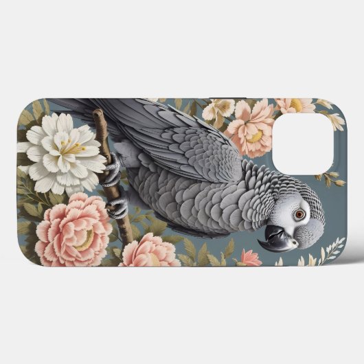 ゴージャスなアフリカ産の灰色の花模様付きエレガントオウム Case-Mate iPhoneケース (裏面 (横))