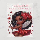 ゴージャスなアフリカ系アメリカ人のキューピッド バレンタインデー エンクロージャーカード (正面)