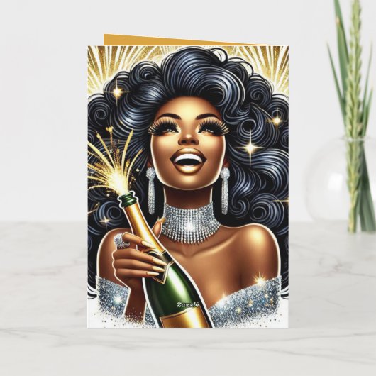 ゴージャスなアフリカ系アメリカ人女性の新年のカード シーズンカード (裏面)