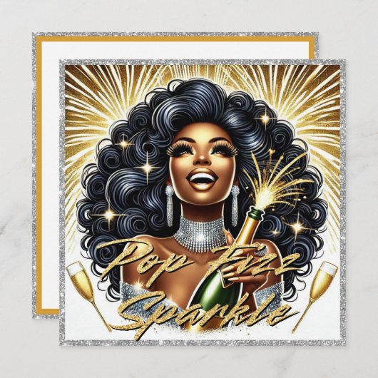 ゴージャスなアフリカ系アメリカ人女性　ハッピーニューイヤー カード (正面/裏面)