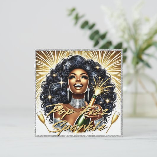 ゴージャスなアフリカ系アメリカ人女性 ハッピーニューイヤー カード (スタンド正面)