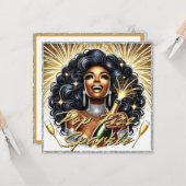 ゴージャスなアフリカ系アメリカ人女性 ハッピーニューイヤー カード (正面/裏面インサイチュ)