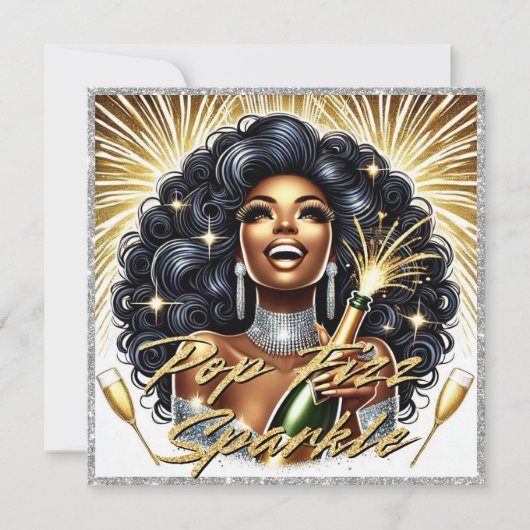 ゴージャスなアフリカ系アメリカ人女性 ハッピーニューイヤー カード (正面)