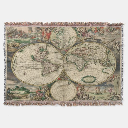 ゴージャスなアート作品ヴィンテージ旧世界地図 スローブランケット (正面)