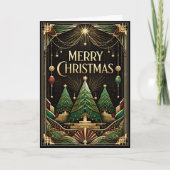 ゴージャスなアールデコ調のメリークリスマスツリー シーズンカード (正面)