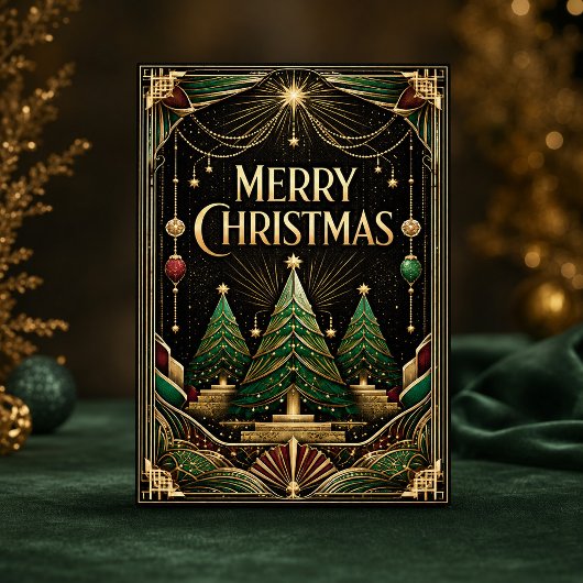 ゴージャスなアールデコ調のメリークリスマスツリー シーズンカード