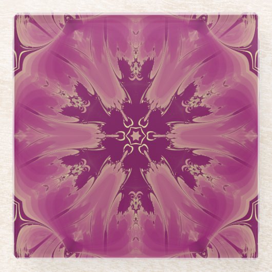 ゴージャスなエキゾチックな花パープルシェード ガラスコースター (正面)