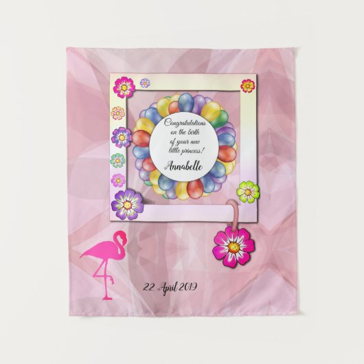 ゴージャスなエレガントフローラフラミンゴのパーソナライズ タペストリー (正面)