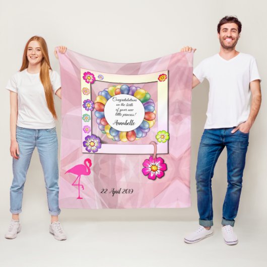 ゴージャスなエレガントフローラフラミンゴのパーソナライズ フリースブランケット (インサイチュ)