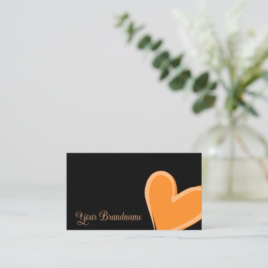 ゴージャスなオレンジ色のハートで可愛くシンプル 名刺 (スタンド正面)