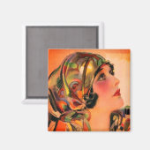 ゴージャスなオレンジ色のフラッパー20's Galスカーフ磁石 マグネット (正面/裏面)