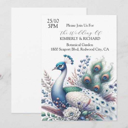 ゴージャスなクジャク 招待状 (正面/裏面)