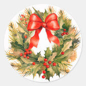 ゴージャスなクリスマスステッカーリース ラウンドシール (正面)