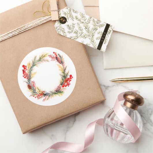 ゴージャスなクリスマスステッカーリース ラウンドシール (ギフト)