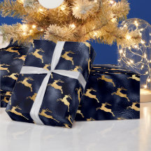 ゴージャスなクリスマストナカイ柄 ネイビーブルー ゴールド箔