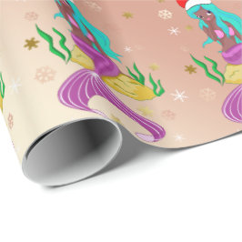 ゴージャスなクリスマスマーメイドのスノーフレーク・パターン金ゴールド ラッピングペーパー