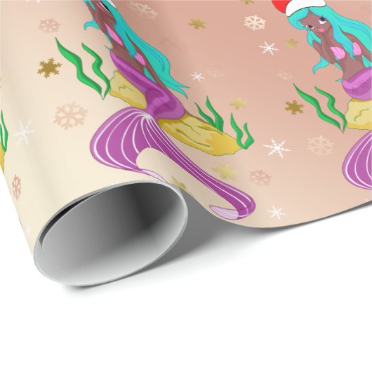 ゴージャスなクリスマスマーメイドのスノーフレーク・パターン金ゴールド ラッピングペーパー (ロールコーナー)