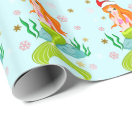 ゴージャスなクリスマスマーメイドのスノーフレーク・パターン金ゴールド ラッピングペーパー