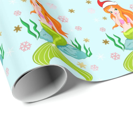 ゴージャスなクリスマスマーメイドのスノーフレーク・パターン金ゴールド ラッピングペーパー (ロールコーナー)