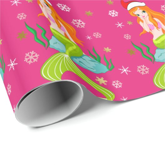 ゴージャスなクリスマスマーメイドのスノーフレーク・パターン金ゴールド ラッピングペーパー (ロールコーナー)